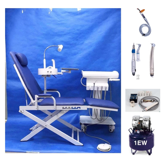 Unidad de silla dental portátil con carro móvil y compresor.