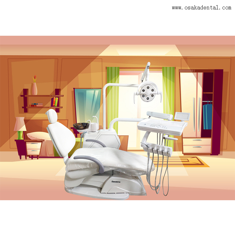 Sillón dental de color blanco con lámpara LED de 6 focos