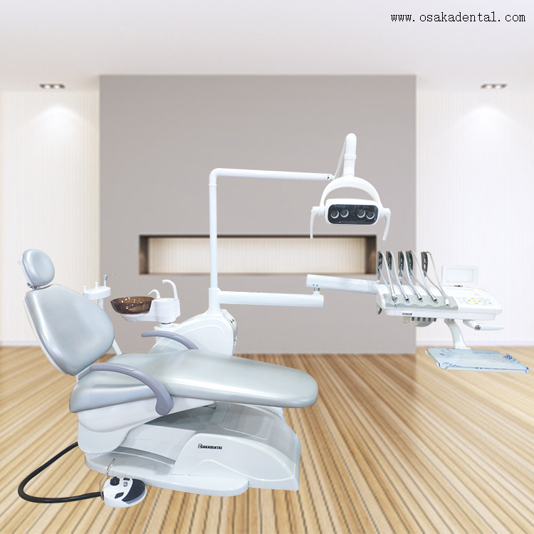 Sillón dental con montaje superior y color plateado con brazo fuerte y almohadilla de alimentos multifuncional