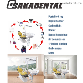 Sillón dental de color amarillo con escalador ultrasónico.