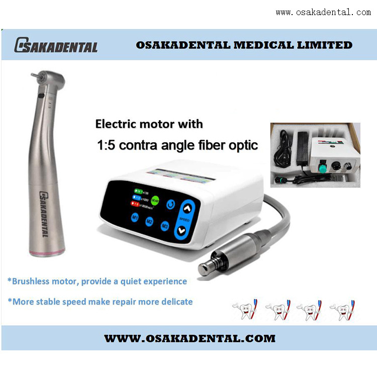 Motor eléctrico dental Burshless con contraángulo 1:5 de fibra óptica