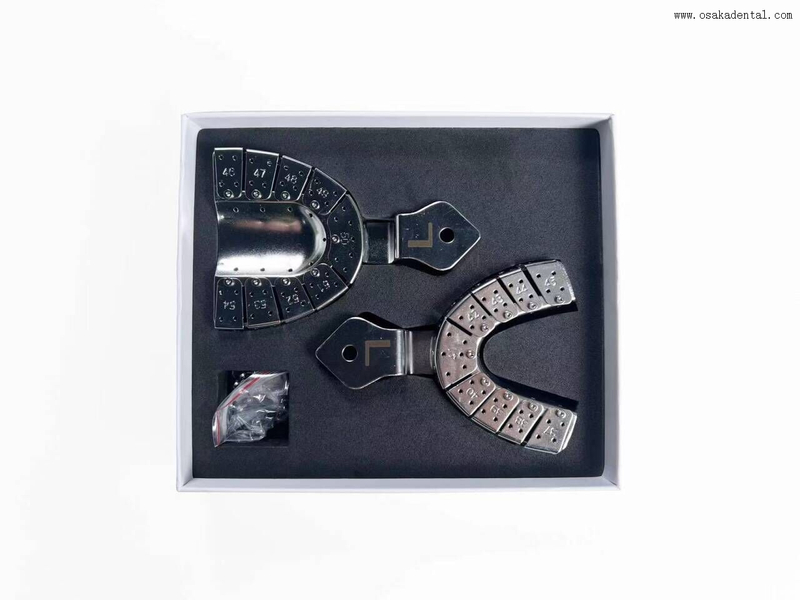 Bandejas de impresión de implantes dentales profesionales en caja hechas con bandejas de impresión de acero inoxidable de alta calidad Dental