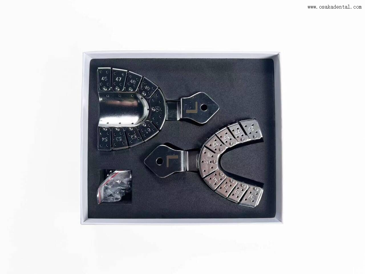 Bandejas de impresión de implantes dentales profesionales en caja hechas con bandejas de impresión de acero inoxidable de alta calidad Dental