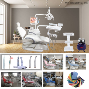 Sillón dental de color blanco con compresor de aire y lámpara escaladora ultrasónica incorporada