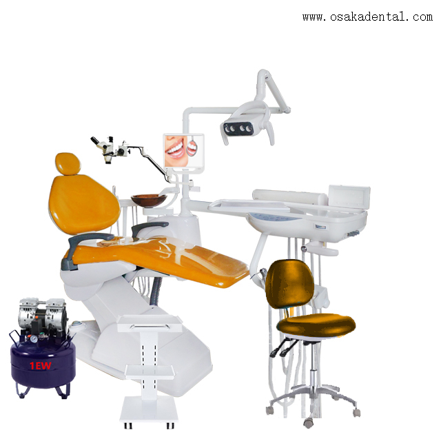 Silla dental con compresor de aire y microscopio dental.