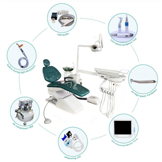 Unidad de silla dental ecológica y estable con compresor.