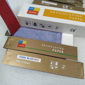 Papel articulado dental rojo grueso y azul.