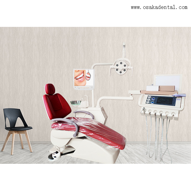 Silla dental de cuero suave con monitor de 17 pulgadas con cámara roja de color rojo