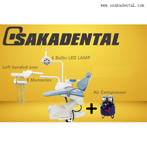 Sillón dental de color azul para zurdos con material de alginato de impresión dental