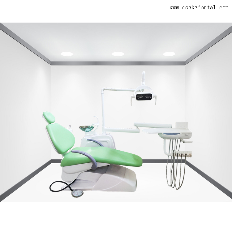 Silla dental con compresor de aire y pieza de mano dental y escalador LED con bonito color verde