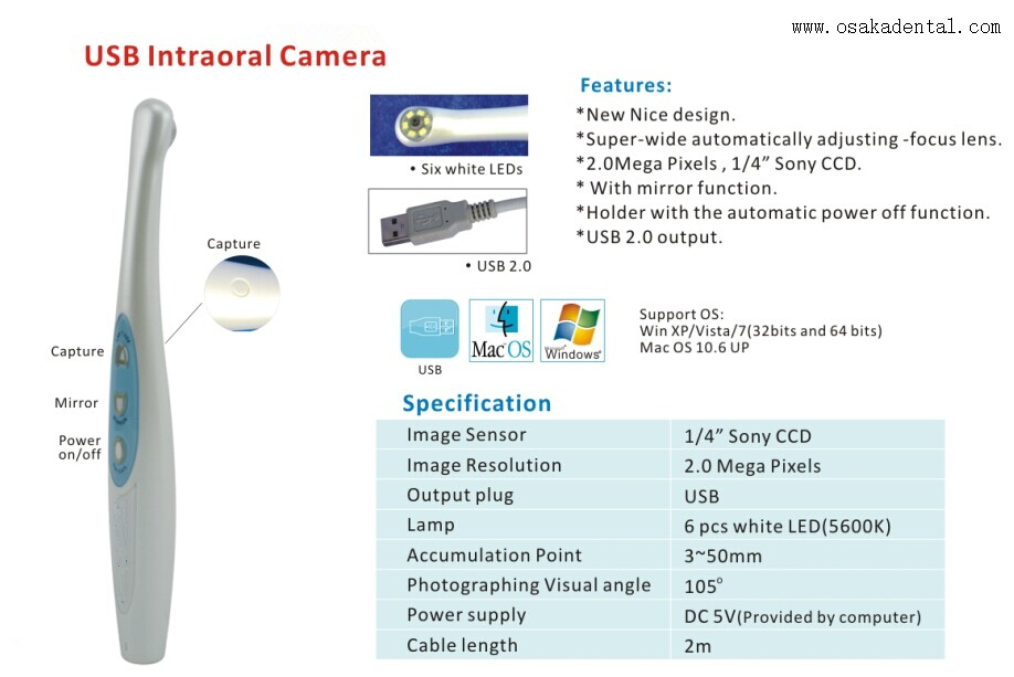 Cámara bucal USB dental con color blanco+azul