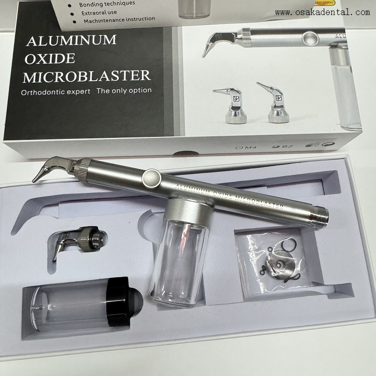 Maestro de abrasión de aire de óxido de aluminio dental con mango de latón, boquilla de acero de tungsteno, con dos boquillas, con refrigeración por agua OSA-F298-A8