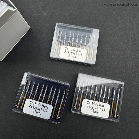 Fresas de carburo Zekrya de titanio dorado Dental FG 10 unids/caja
