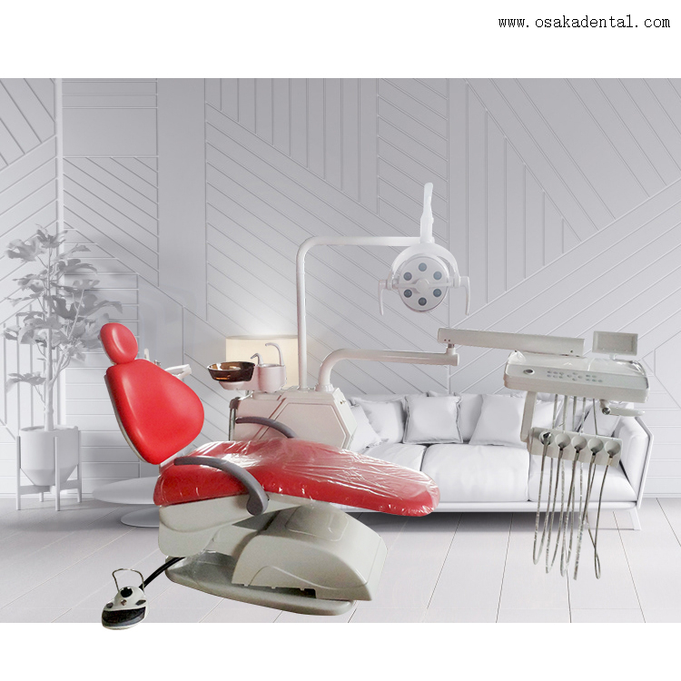 Sillón dental con lámpara LED y color rojo