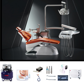 Conjunto de sillón dental económico con bandeja auxiliar