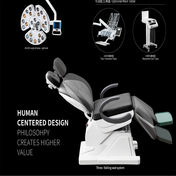 Unidad de sillón dental con asiento cómodo para el paciente con tres pliegues