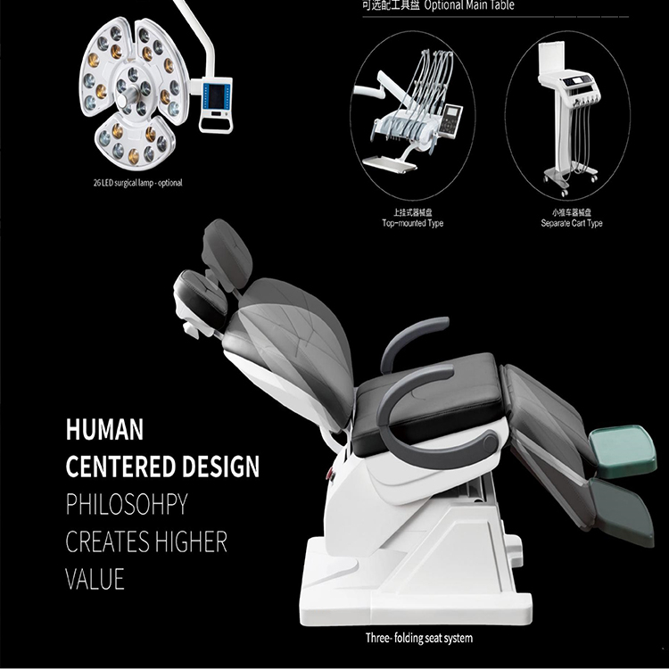 Unidad de sillón dental con asiento cómodo para el paciente con tres pliegues
