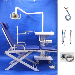 Unidad de silla dental portátil con lámpara halógena y bandeja móvil
