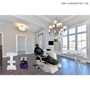 Sillón dental con compresor de aire y carro móvil.