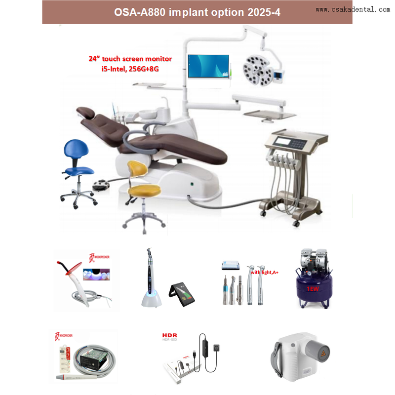 Unidad dental de alto nivel con luz para implantes y monitor de pantalla táctil de 24"
