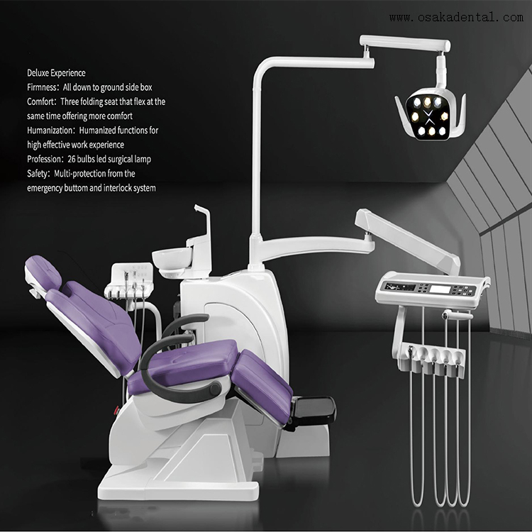 Unidad de sillón dental con asiento cómodo para el paciente con tres pliegues