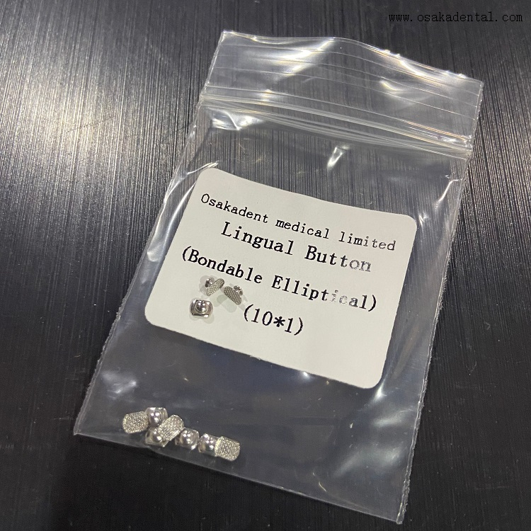 Botón lingual de ortodoncia dental, elíptico adherible