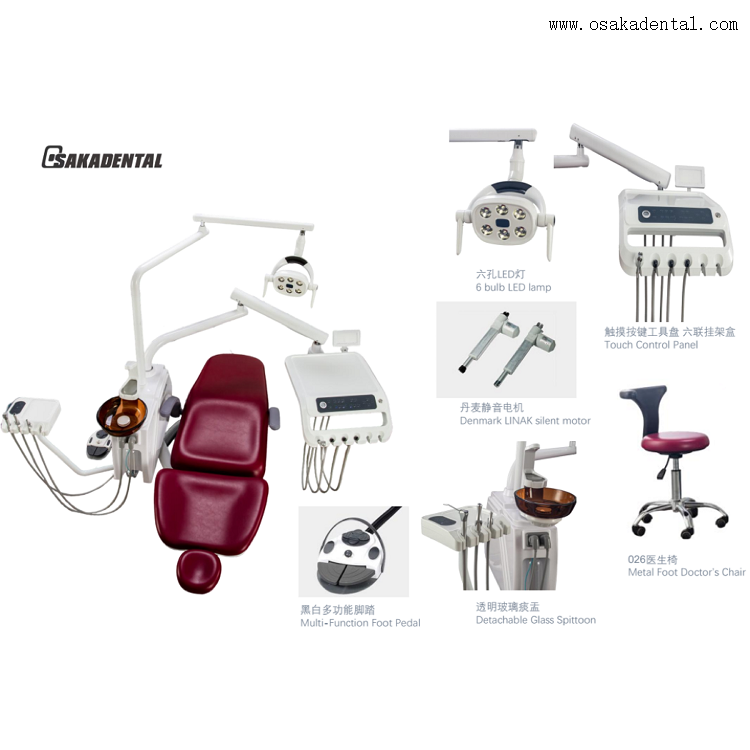 Sillón dental de cuero con certificación CE y monitor de pantalla táctil de 24"