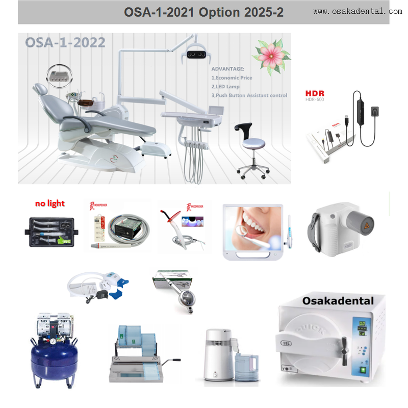 Unidad de sillón dental de cuero popular con máquina de 12 opciones, todo en juego, opción 2025-1