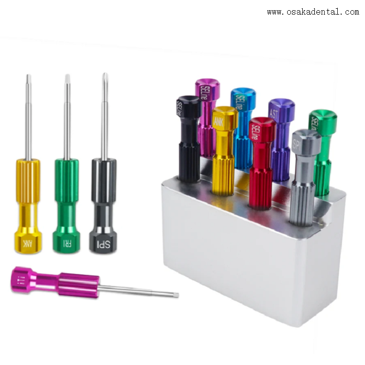 Destornilladores para implantes dentales coloridos