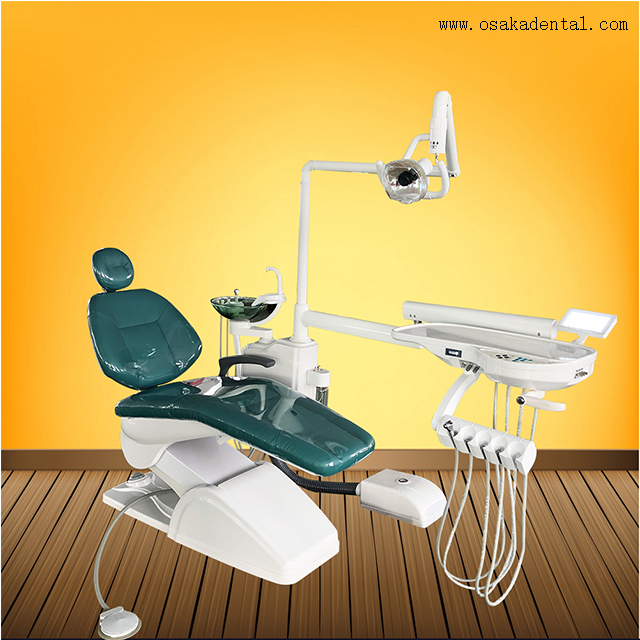 Silla dental de color verde con asiento de cuero suave