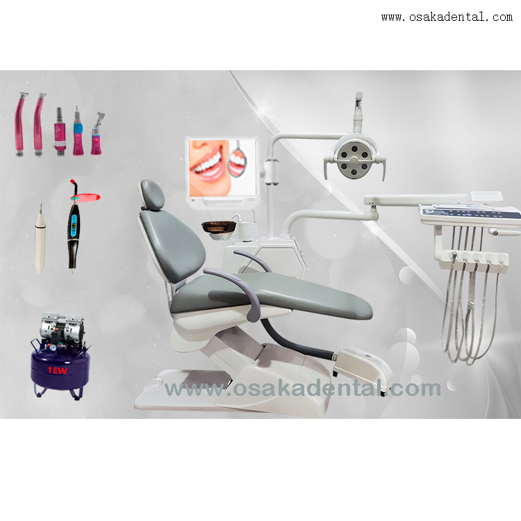 OSA-A2 Sillón dental con pieza de mano dental con compresor de aire con cámara oral con lámpara de polimerización con escalador ultrónico