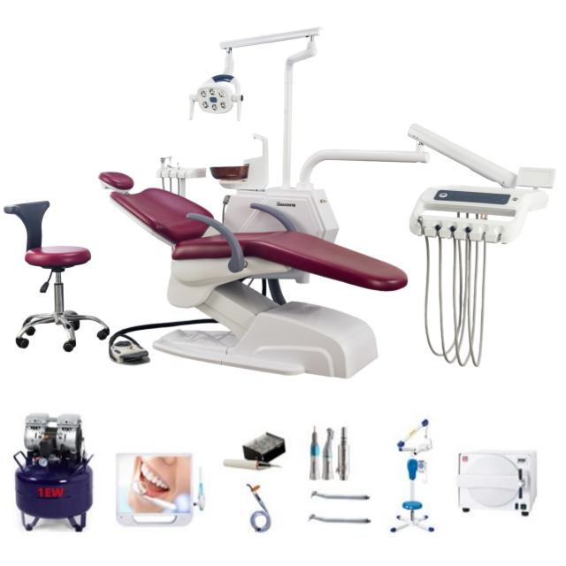 Conjunto de sillón dental con asiento grande y estable