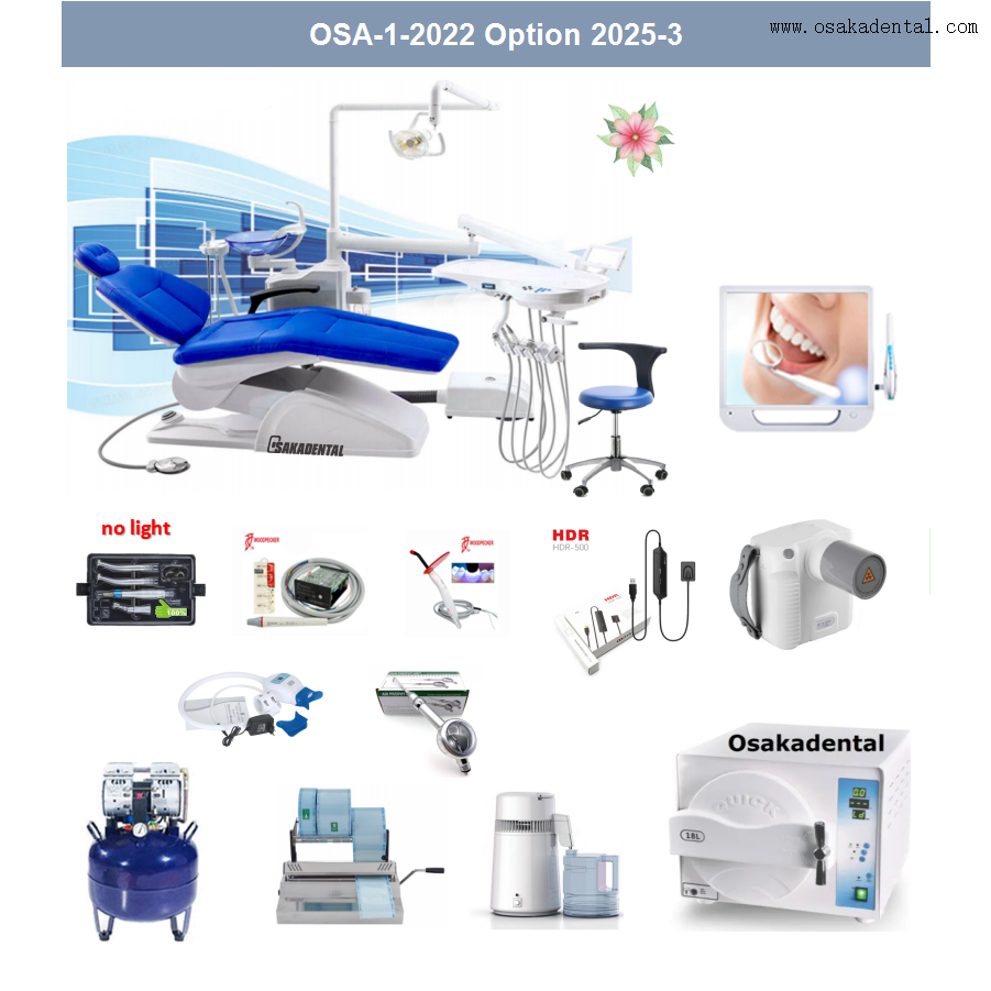 Unidad de sillón dental de cuero popular con máquina de 12 opciones, todo en juego, opción 2025-1