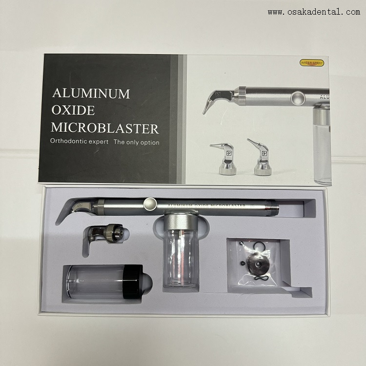 Maestro de abrasión de aire de óxido de aluminio dental con mango de latón, boquilla de acero de tungsteno, con dos boquillas, con refrigeración por agua OSA-F298-A8