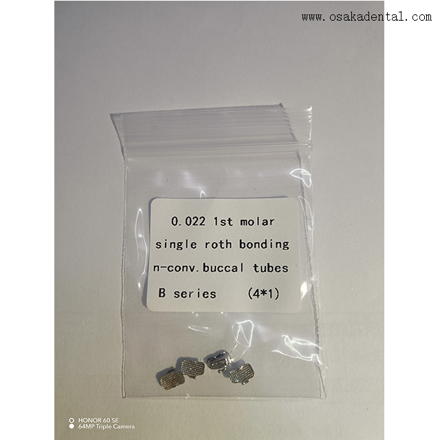 Tubo bucal de ortodoncia dental con número.