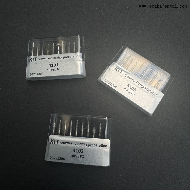 Kits de fresas de diamante Dental FG Preparación de coronas y puentes. para anteriores OSA-4101-4102-4103