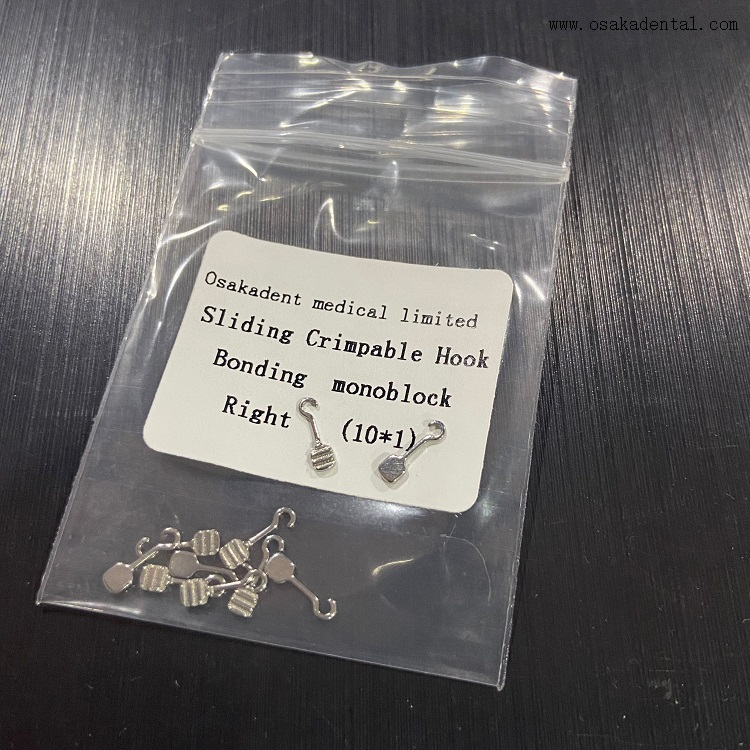 Gancho engarzable deslizante para ortodoncia Dental, unión monobloque derecha