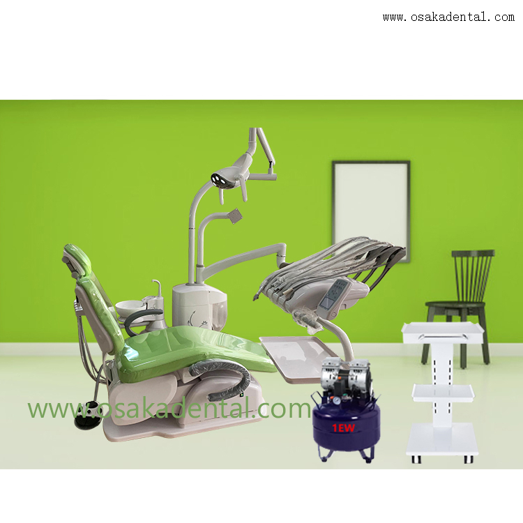 Unidad de silla dentla elegante alta con carro dental color verde