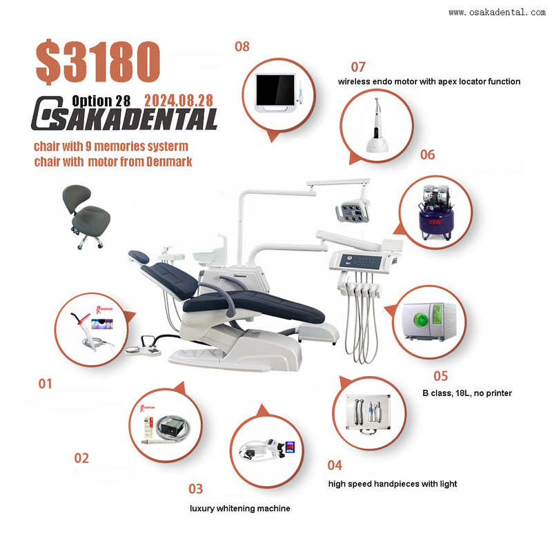 Conjunto de unidad dental con opción completa Unidad dental de lujo para clínica dental OSA-A3 Opción 28