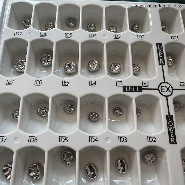 Corona dental para niños de acero inoxidable, 48 unidades/caja