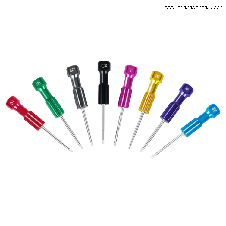 Destornilladores para implantes dentales coloridos