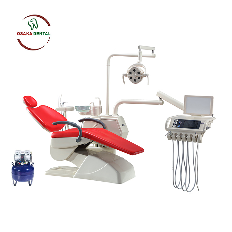 Nuevo sillón dental de diseño con luz LED, pedal multifunción y compresor de aire