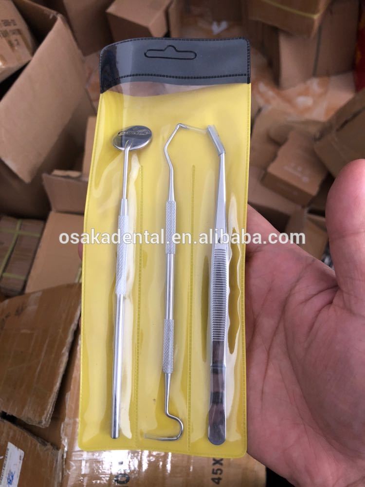 Instrumento dental Conjunto de examen de metal de acero Espejo de boca con pinzas y sonda