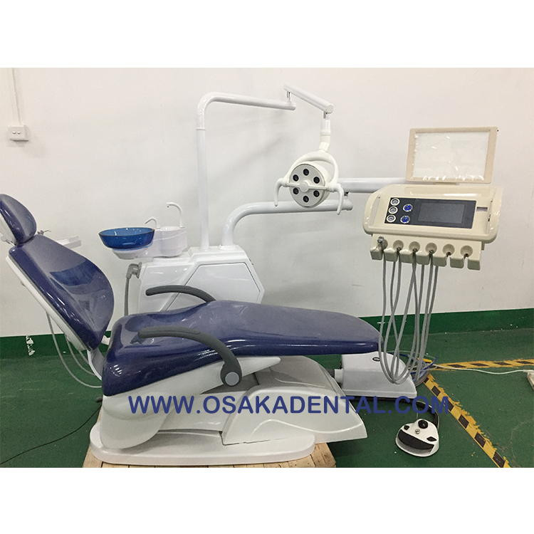 Sillón dental de lujo con buena bandeja de herramientas con visor de película Panorama X, 9 momeries, 6 luces LED, control de bandeja táctil para instrumentos