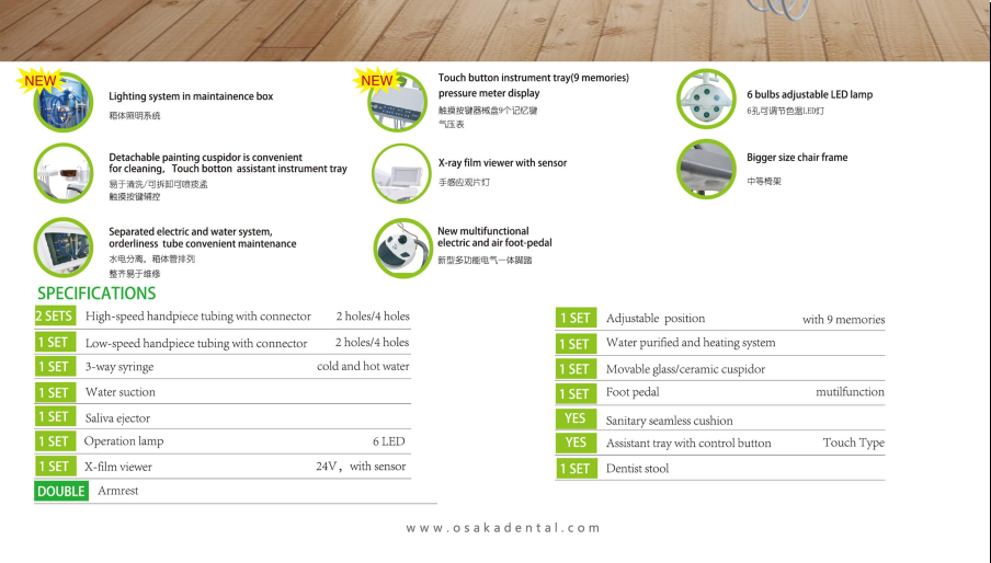 Unidad dental inteligente de nuevo diseño de alta calidad con 9 memorias OSA-A2