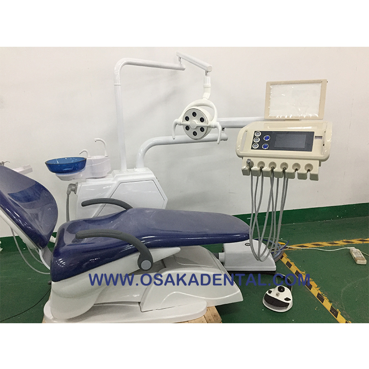 Sillón dental de lujo con buena bandeja de herramientas con visor de película Panorama X, 9 momeries, 6 luces LED, control de bandeja táctil para instrumentos