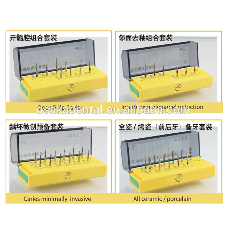 Un kit de fresa dental de diamante con diferentes tamaños