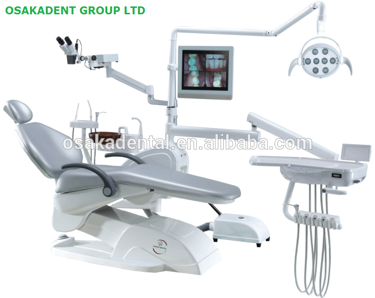 Sillón dental completo con microscopio y conjunto de monitor y lámpara led de lujo
