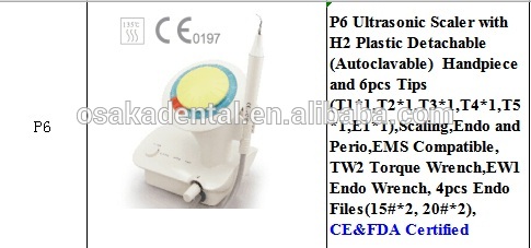 Escalador ultrasónico dental P6 con pieza de mano desmontable de plástico H2 y 6 puntas, compatible con EMS