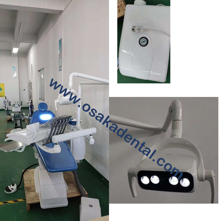 Sillón dental con lámpara LED con escala y luz de curado con montaje superior